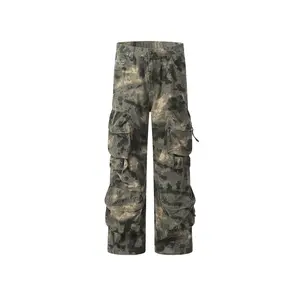 Aelfric Eden Camouflage Baggy Pants for  Mid-low rise casual cargo pants, branch camouflage work and casual pants with pockets Loose Bottom Trouser