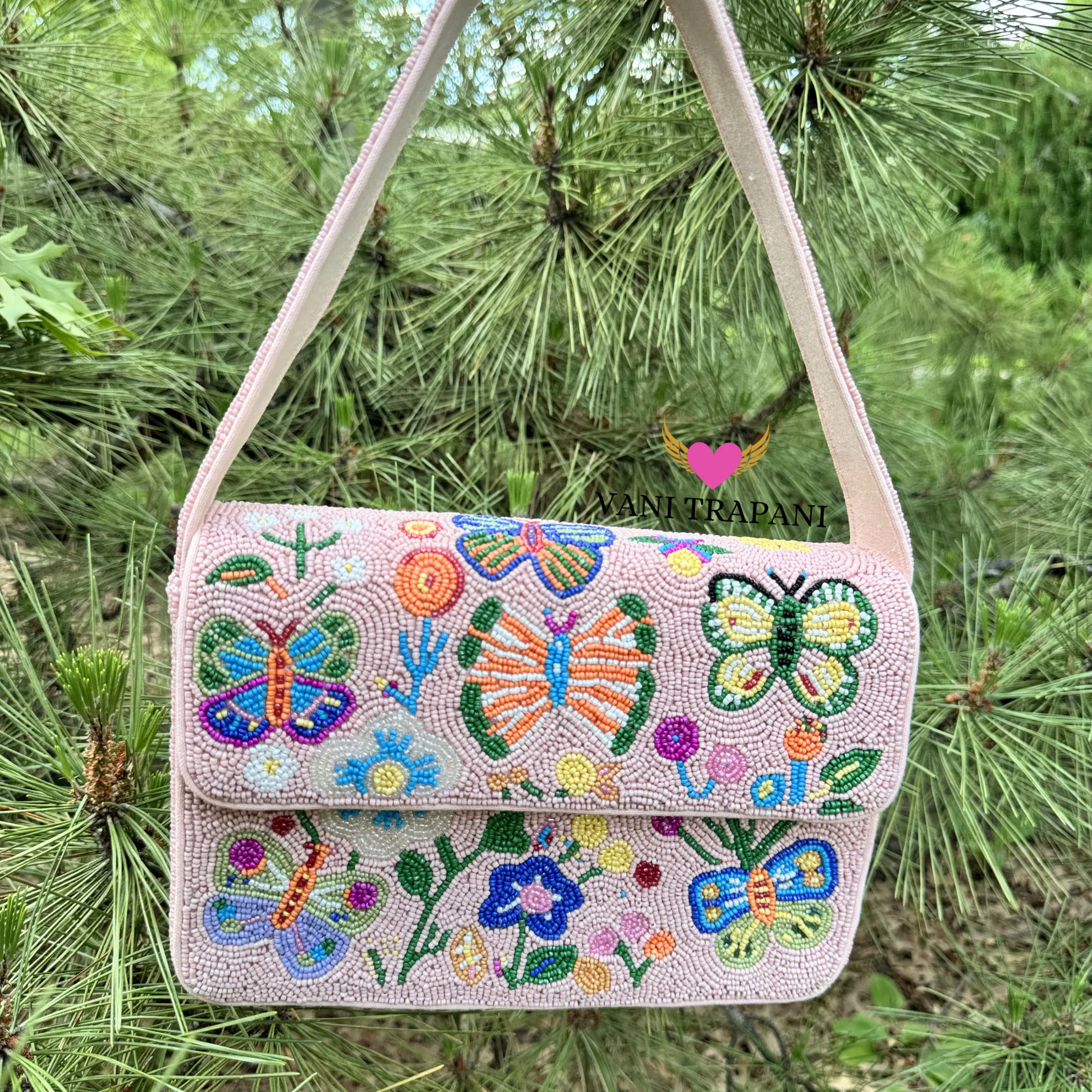 Butterfly Beaded Shoulder Bag – Handmade Floral Summer Statement Purse