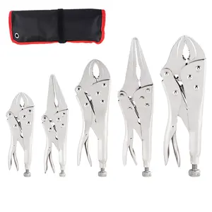 [Dad Gift] 5-Piece Heavy-Duty Industrial Locking Pliers Set, Steel Curved Jaw Vise Grips, Quick-Release Ergonomic Clamping Tools, Spring-Loaded Needle Nose Pliers for Mechanics