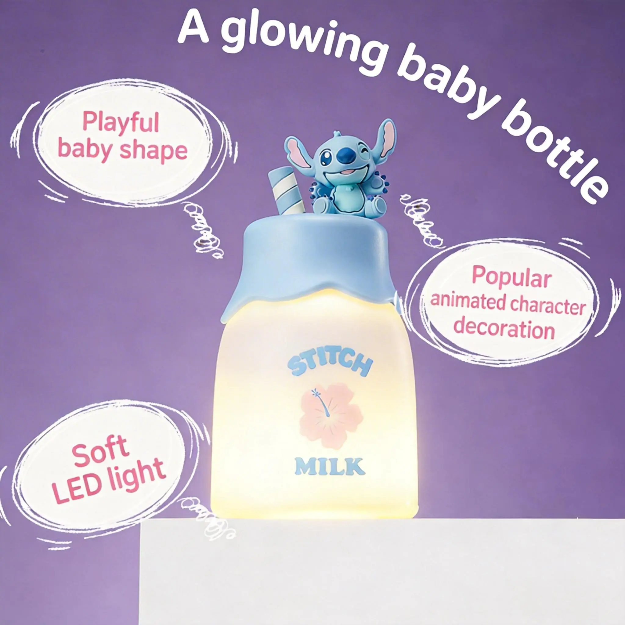 Disney Furry Season Series Milk Night Light - Battery-Operated, Cordless, Warm-Light, Stick-On Home & Festive Decoration for Back to School