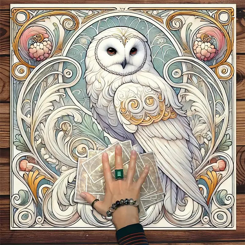 Owl Pattern Tarot Rectangle Tablecloth, Intricate Floral Design Tarot Tablecloth, Witchcraft Rituals Astrology Games Room Setup Party Gifts for Tarot Fans Boys Girls, Halloween