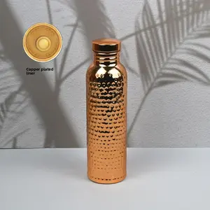 34 Oz (1000ML) Copper Water Bottle, Elegant Hammered Design, Leak-Proof Lid, Durable & Hygienic, Handmade in India, Reusable, Ideal for Fitness Enthusiasts, Leakproof Water Bottle