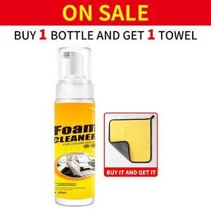 Buy 200ml Multipurpose Foam Cleaner get a towel for free  - All-Purpose Foam Cleaner for Cars & Home with Lemon Flavor - Protects Leather, Glass, Metal & More - Gentle Foam Solution for Easy Application
