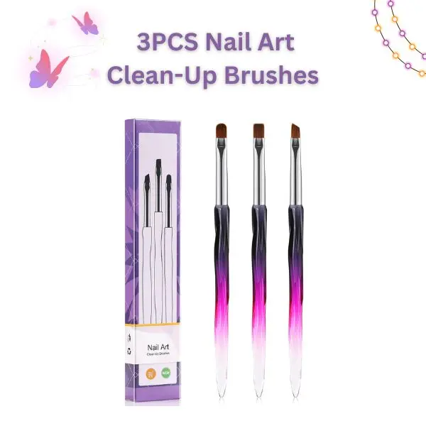 3PCS Nail Art Clean-Up Brushes – Flat, Oval & Fine Angled Gel Brushes for Polish Mistakes, Cuticle Cleaning, Nail Design Painting & DIY Nail Tools