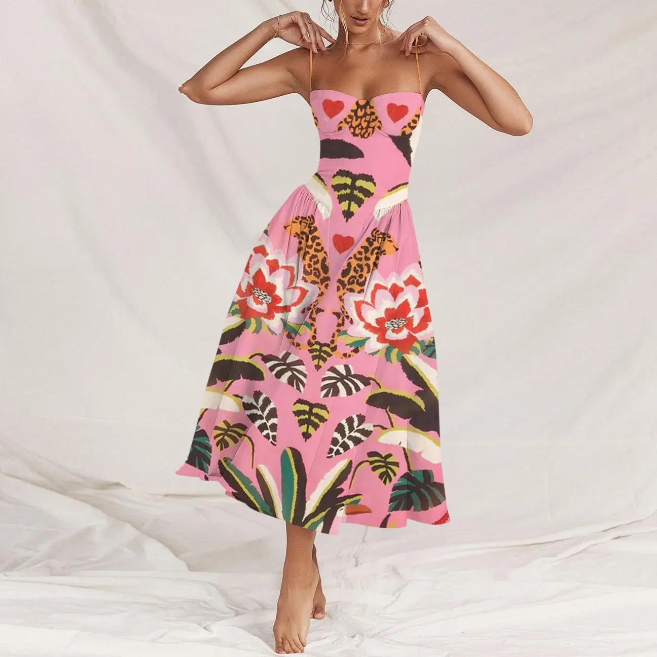 Polyester Tube Top Dress for Women, Chic Pop Art Tropical Floral Print Bodycon Mini for Summer Holiday Wear, Casual Wear, Sleeveless