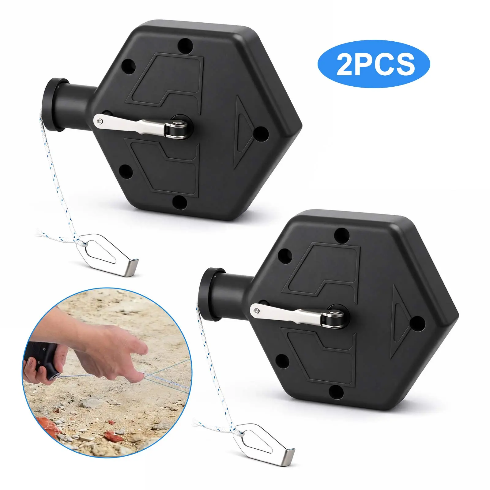 2Pcs 100ft Chalk Line Reel Boxs - Portable Chalk Line Reel Box with Carabiner,lack Chalks Line Tool for Construction Carpentry Projects Drawing Straight, 6 Locking Positions