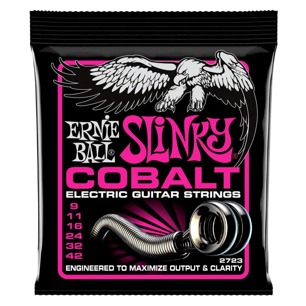 Ernie Ball Super Slinky Cobalt Electric Guitar Strings Set - 9-42 Gauges (.009,.011,.016,.024,.032,.042), Crisp Tone, Extended Dynamic Range, High Output, Increased Low End, Stronger Magnetic Response, Flexible for Electric Guitar Players