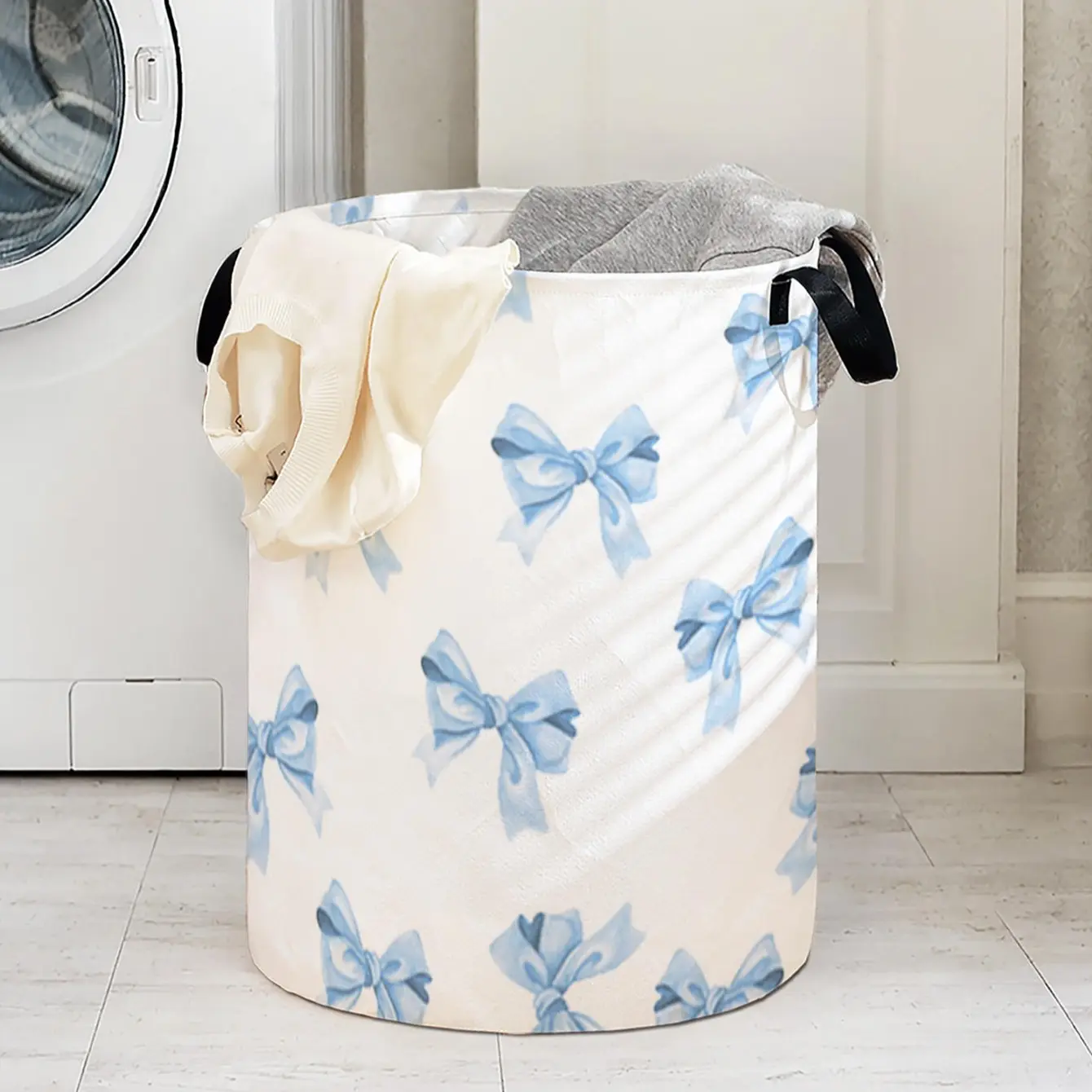 Bow Print Laundry Hamper Basket with Handle, Durable Foldable Clothes Storage Bin, Large Capacity Toy Organizer for Home Use, Clothes Baskets