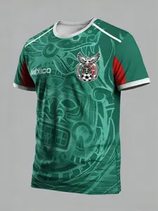 Men's 3D Football Jersey, Mexican Aztec Pattern, Round Neck Comfortable Sport Shirt, Athletic Activewear, Ideal for Soccer Training, Casual Parties, Athletic Training Apparel