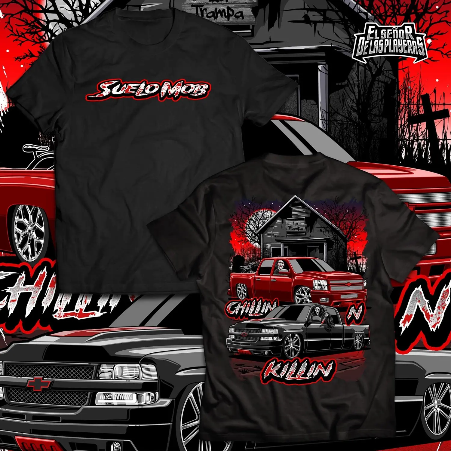 SueloMOB Chillin N Killin Halloween 2 Side T-shirt, Gift, Trending, Graphic Tee Breathable Relaxed Fit