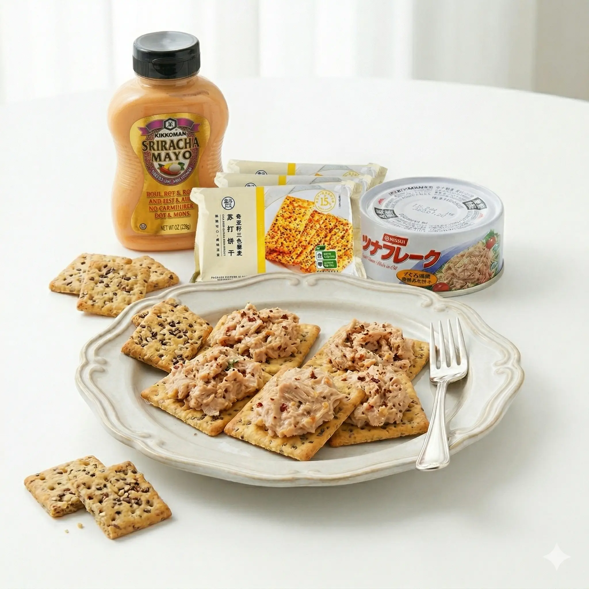 [Quick Lunch DIY] Kikkoman Sriracha Mayo + Nissui Tuna + Hema Soda Biscuits *3(3-In-1 Office Snack Bundle)| 3-Min Assembly | No Mess | Big Flavor  | Creamy + Spicy + Crunchy | Office Favorite  | Just Stir & Eat | Great for Desk Lunches