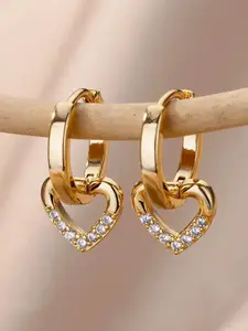 Stainless Steel Earrings Heart Design Hoop Earrings for Women & Girls, Stackable Daily Wear Jewelry Gift, Retro Synthetic Zirconia Earrings, Heart Shape Earrings