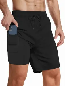 Buauty Mens Swim Trunks with Compression Liner 7 Inch Inseam Quick Dry Swim Shorts Mens Swimsuit Board Shorts with Pockets
