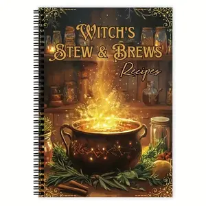 Witch Brewing & Stew Recipe Notebook, Workbook, Vintage Magic Cooking Handbook, Essential for Wicca Practitioners, Gothic Style, Durable Cover, Spiral Bound Notepad, Spiral Notebook Journal