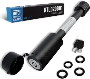 RETRUE Push Button Adjustable Trailer Lock - Steel Alloy 5/8" Locking Pin, O-Rings, Weatherproof Caps, 3.5" Long, for 2"-2.5" Class III-IV Hitch Receivers, Keys Included (Motorhome Accessory, Automotive)