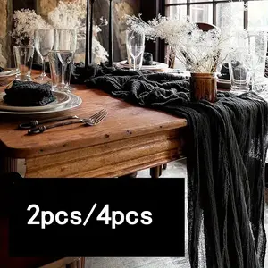 2 out of 4 black rectangular table runners, various sizes, cheesecloth tablecloths, ideal for decorating cake tables at weddings, bridal showers, baby showers, birthday parties or festive gatherings