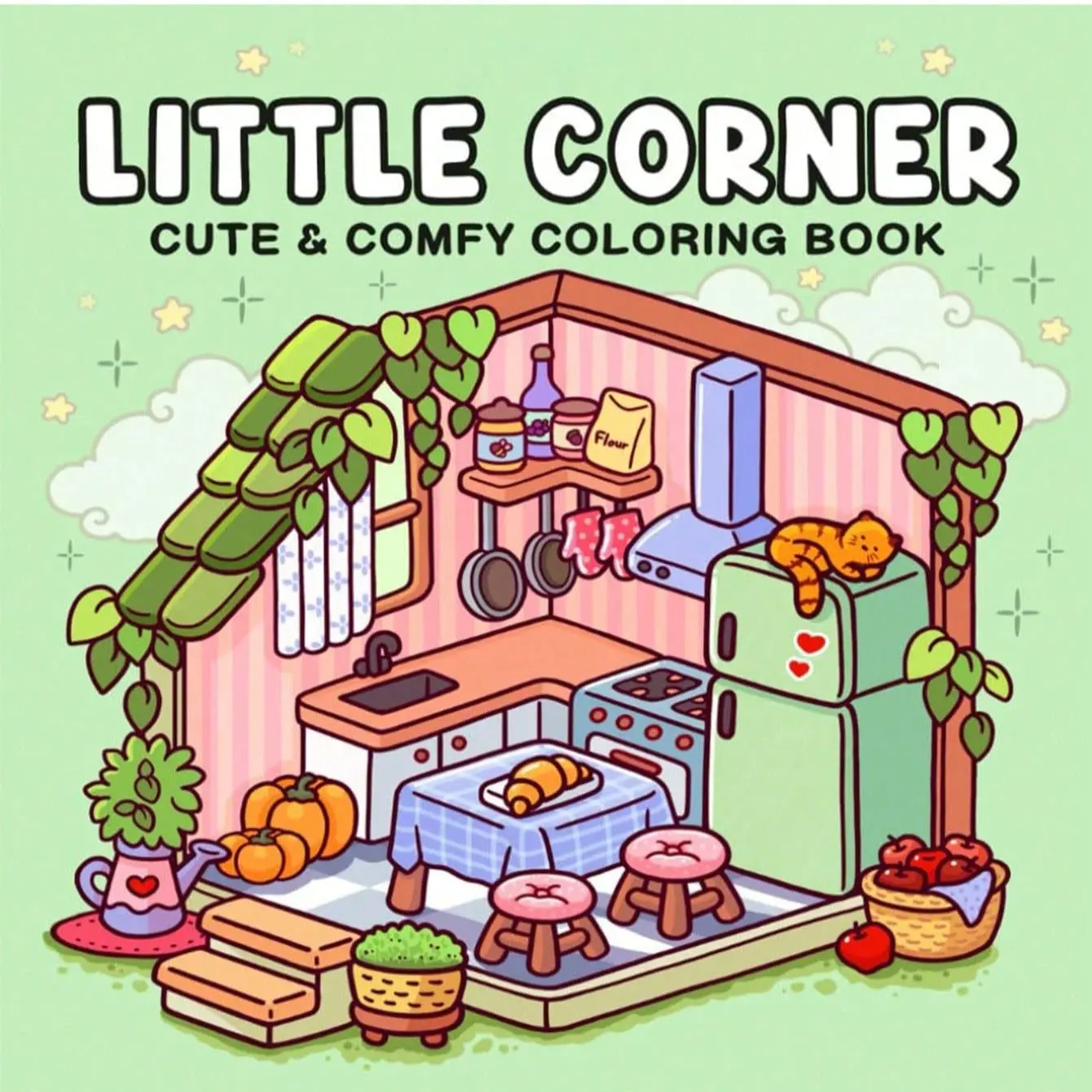 1pc LITTLE CORNER Therapeutic Paper Coloring Book For Adults And Kids,Simple And Big Designs For Relaxat colouring books, Large illustrations,suitable for boys and girls, Beginners, zero foundation drawing to relieve stress, Relaxation, Christmas gift