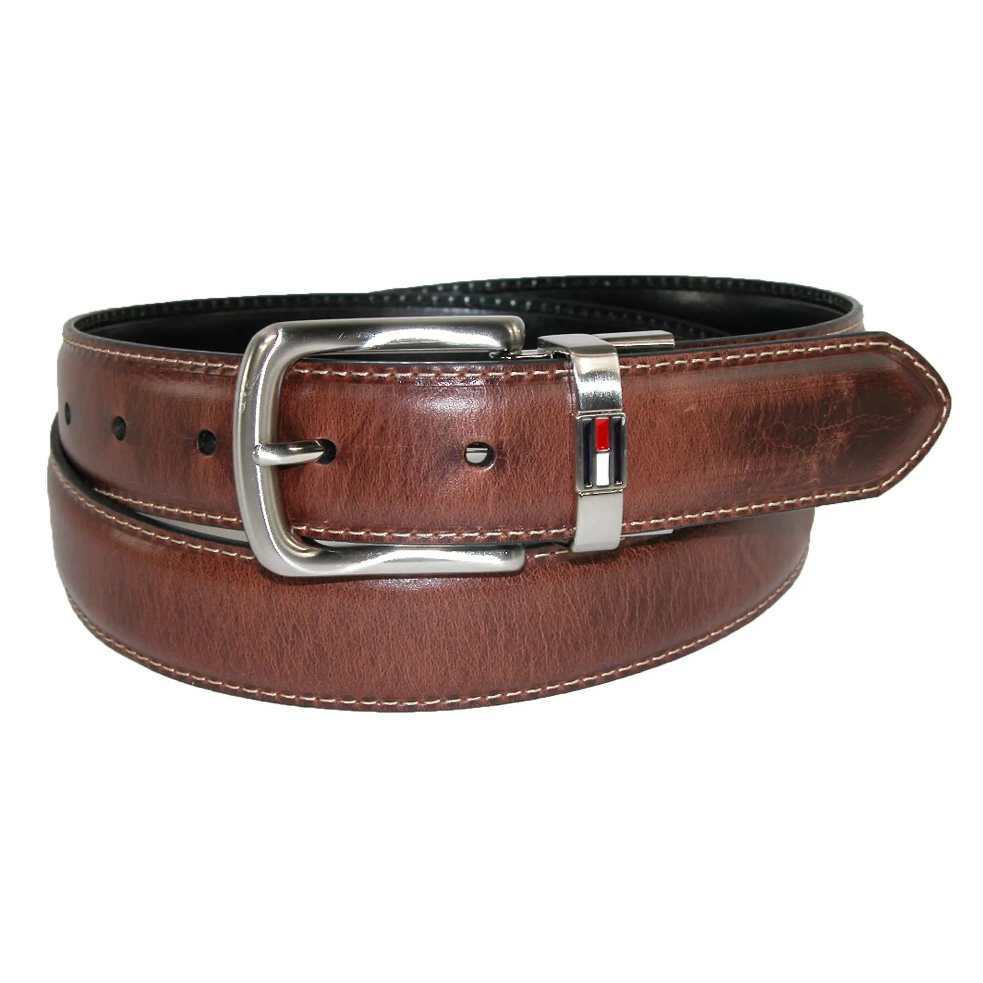 Tommy Hilfiger Men's Leather Reversible Belt with Flag Logo, Reversible Belts