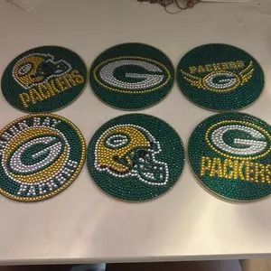 Diamond Art GreenBay Packers Coasters - Set of 6 with Team Logo and Helmet Designs