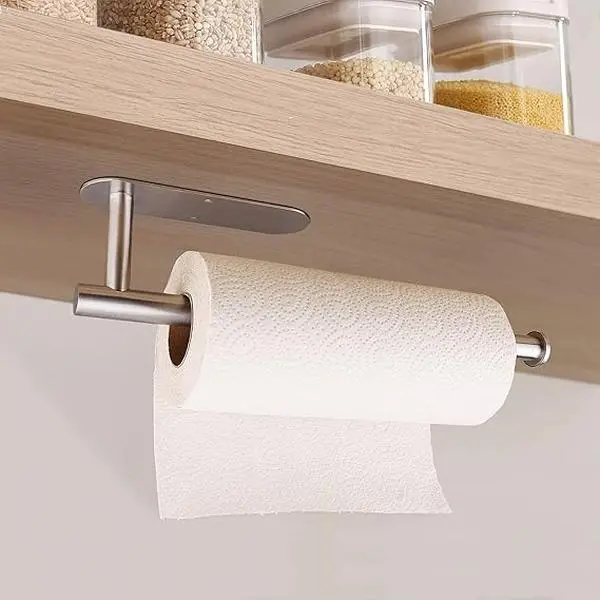 Black Stainless Steel Multi-Use Tissue Holder - Durable, Rust-Resistant for Years Kitchen Bathroom Organizer, Smooth Finish, No-Drill & Drillable Multi-Mount for Cabinet/Sink, No Bend Design, Fits All Standard Rolls + Extra Secure