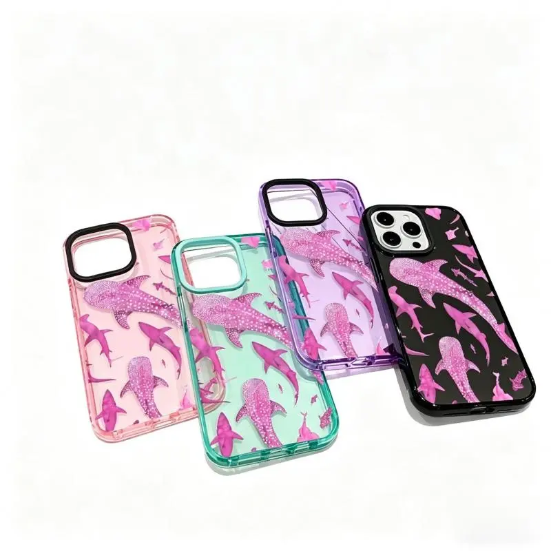 Phone case for iPhone 17 Pro Max 16 15 14 Plus 13 12 11 Air 11 Marine Life Ink Art Sharks Anti-Yellowing Shockproof durable ultra-thin Crystal Cover