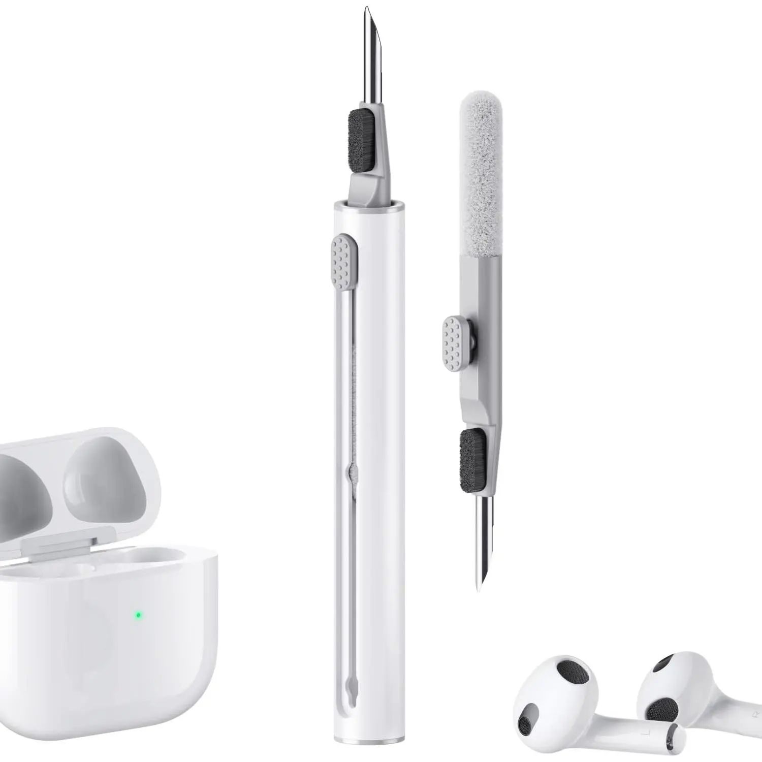 Cleaner Kit for Airpods Pro 1 2 3 Multi-Function Cleaning Pen with Soft Brush Flocking Sponge for  Earphones Case Cleaning Tools White