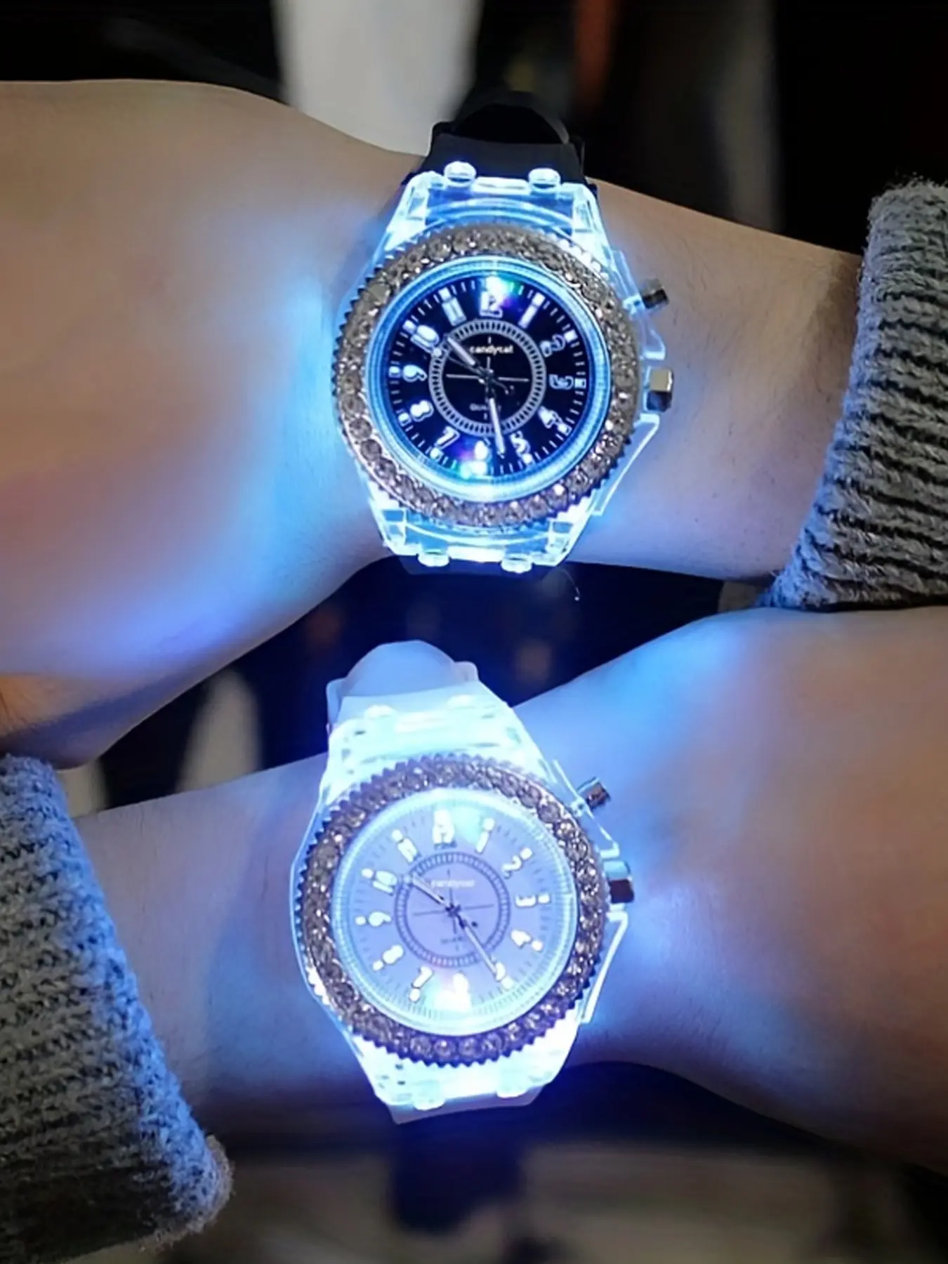 [Rhinestone Watch] Luminous Rhinestone Full Edge Dial Wristwatch | Fashion Silicone Quartz Watch For Boys And Girls | Ideal Choice For School Supplies, Gifts, Stylish Watch, Rhinestone Decorated Watch