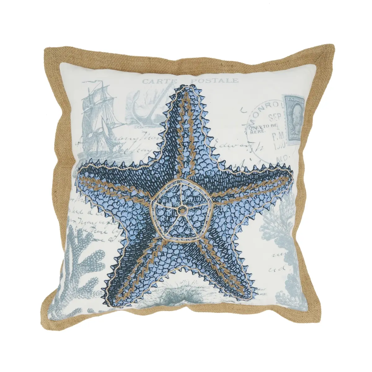 Saro Lifestyle 7428.NB18SP Poly-Filled Starfish Pillow - Navy Blue, Coastal Print, Marine Theme Outdoor Decor Accent Pillow for Outdoor Spaces