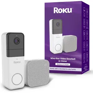 Roku Home Video Doorbell & Chime - 1440p HD Night Vision Ultrawide View Doorbell Camera with & Sound Detection, Works with Alexa & - 90-Day Subscription Included