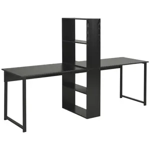 HOMCOM 88" Extra Long 2-Person Computer Desk with Storage Shelves Combo, Double Workstation Storage Study Writing Table for Home Office, Bookshelf, Natural Wood Color