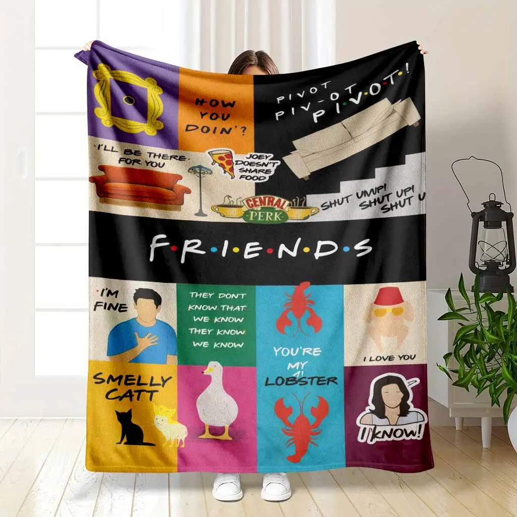 Friends TV Show Flannel Blanket - Soft, Warm, Fuzzy Throw with "You're My Lobster," Smelly Cat, Pivot Quotes & Central Perk Prints, 90s Sitcom Aesthetic, Perfect for Sofa & Bedroom, Gift for Best Friend