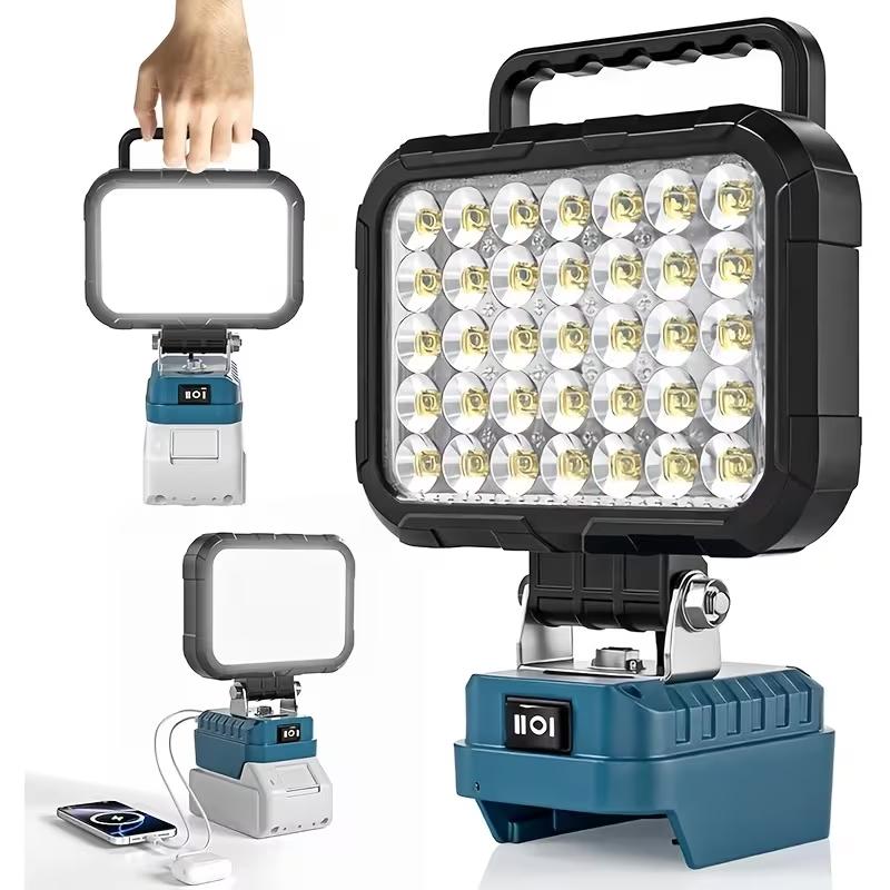 Rechargeable wireless LED portable work light, handheld lamp, semi-recessed installation, with two brightness levels. Suitable for decoration, car maintenance, outdoor fishing and emergency lighting (battery not included)