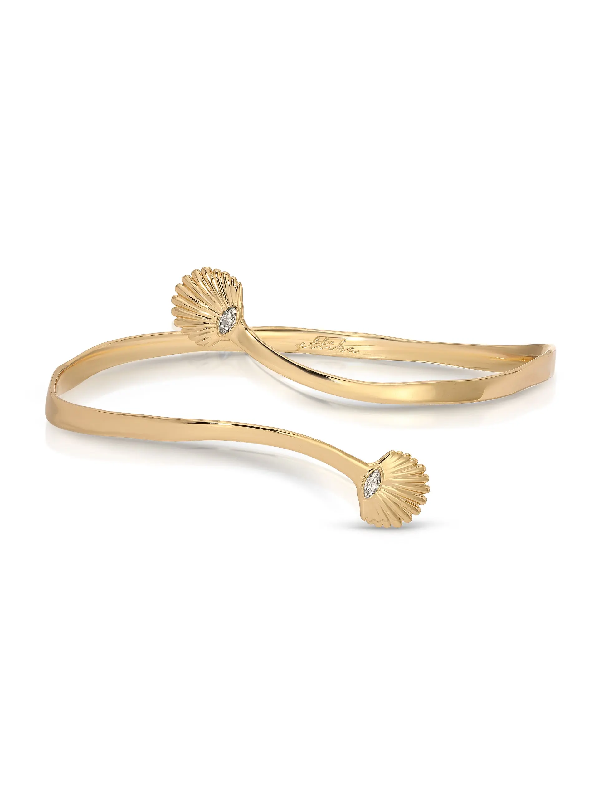 Ettika Santorini Shell Arm Cuff 18k Gold Plated Brass with Cubic Zirconia Adjustable Closure 3" Inner Diameter Bracelet for Youth