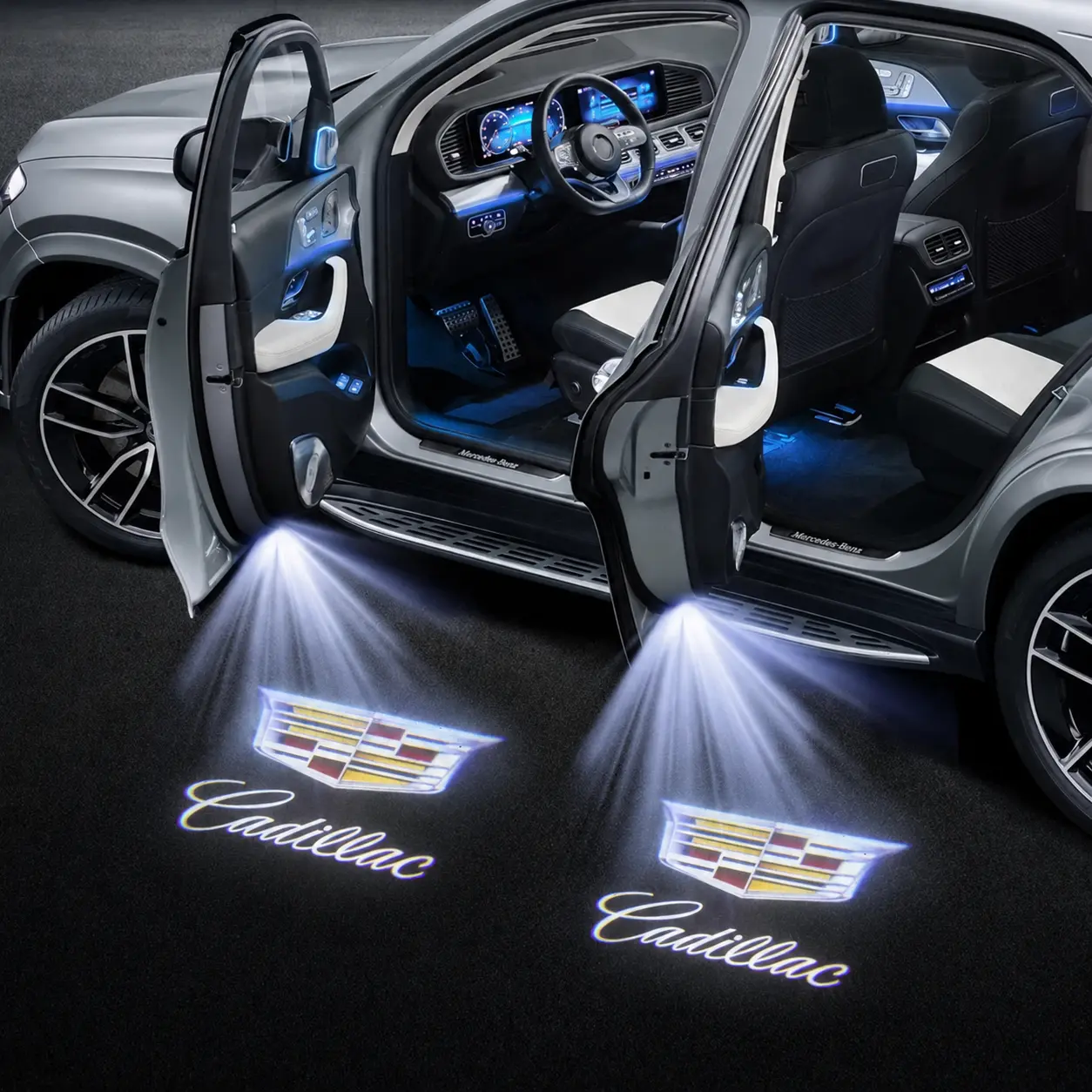 2pcs LED Car Door Courtesy Lights, Welcome Logo Laser Projector Emblem Lighting for Cadillac CT5 CT6 XT4 XT5 XT6 ATS SRX XTS CTS, Car Welcome Lights