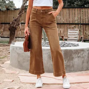 Women's Cropped High Rise Wide Leg Jeans Denim Womenswear