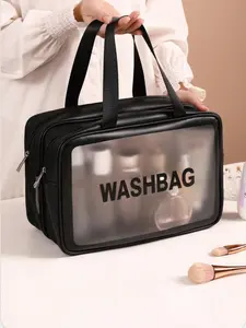 Large Capacity Cosmetic Bag, Dry & Wet Separation Makeup Bag, Portable Toiletry Bag, Zipper Makeup Organizer Pouch, Versatile Storage Bag for Travel & Daily Use, Clear Cosmetic Bag, Transparent Vanity Bag, Travel Beauty Bag, Cosmetic Travel Bags