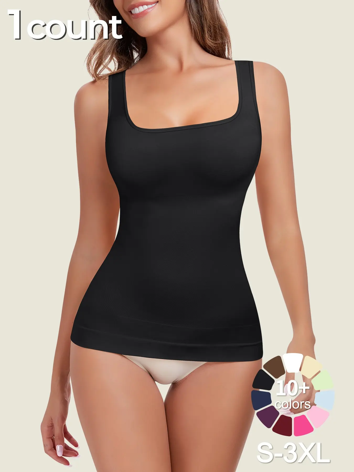 Women's Tummy Control Shapewear Tank Top, Seamless Square Neck Breathable Smooth Comfy Compression Fit Top, Slimming Body Shapewear, Solid Backless Shaper