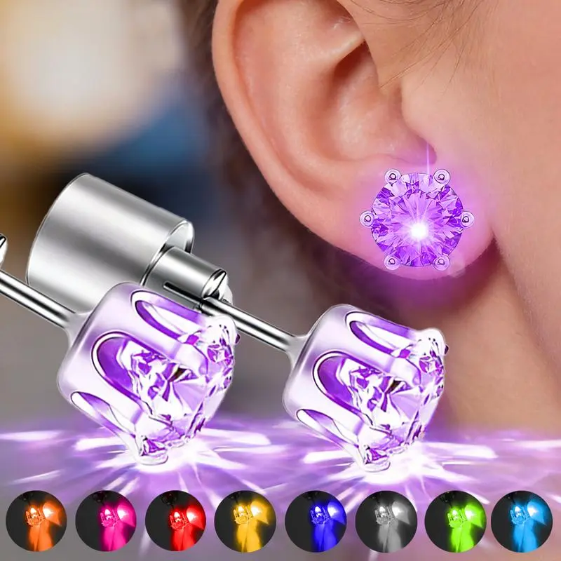LED Earrings, Light Up Stud Earrings, Glowing Diamond Crown Pendant Earring for Women and Men, LED Jewelry for Party, Wedding, Birthday, Night Out, Disco, Festival