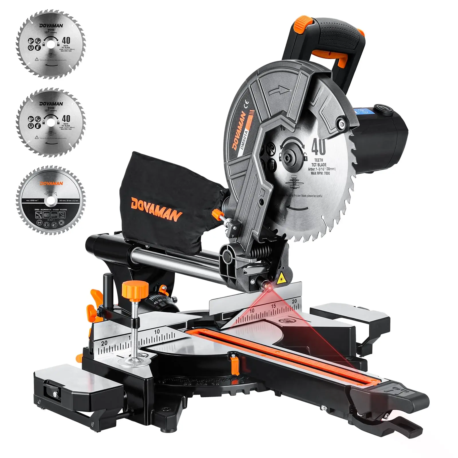 #summerfinds DOVAMAN 10in 15A Single Bevel Sliding Miter Saw, w/3 Blades, 4500/3200RPM, Max Cut 3.5x13.4in, 9 Positive Stops for Wood, PVC or Soft Metal,#Summervibes Wood Cutting Machine Tool