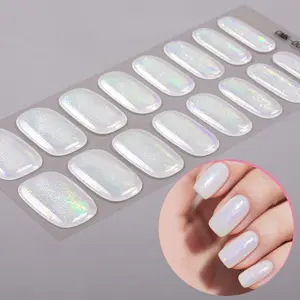 Set of 16 finger nail wraps, cool fairy style illusion of fine flash nail stickers, illusion of white moonlight, easy to create glazed nail, salon quality,long-lasting waterproof, dating party DIY nail art supplies, Stick on nails, Acrylic Nail Extensions