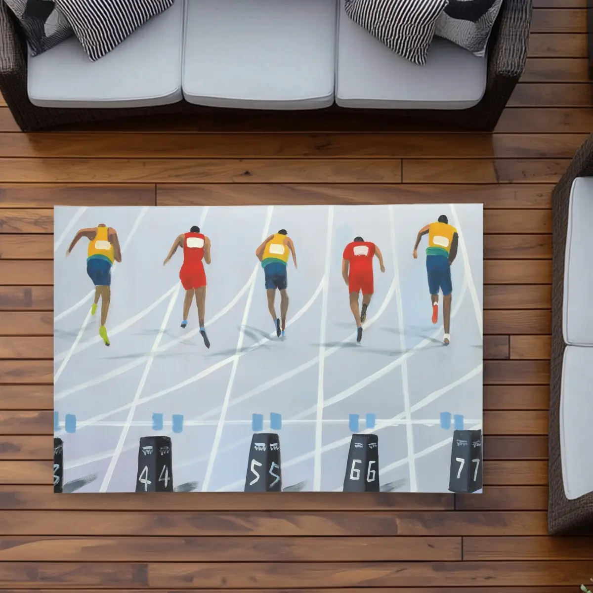 360 stand Waterproof Outdoor Rug, 3x5 ft Rectangle Weatherproof Contemporary Rug with Printed Face & Racing Lanes, 10m Race Design for Patio Decor & Outdoor Area Use, Racing-Themed Area Rugs