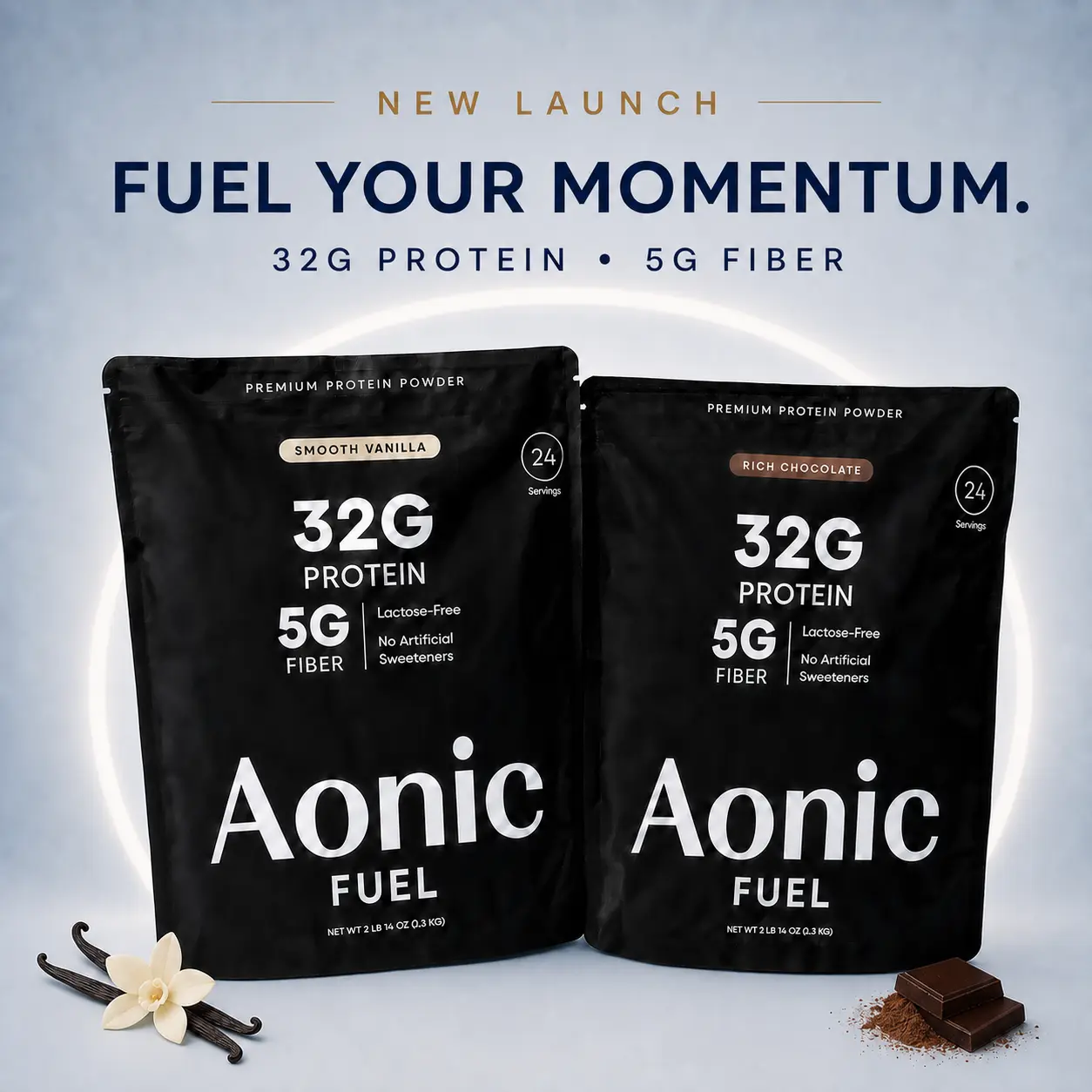 Aonic Fuel Complete Milk Protein Powder – 32g Protein, 5g Fiber, Lactose-Free, 0g Added Sugar, Supports Muscle Recovery – 2 lb 14 oz, Rich Chocolate & Smooth Vanilla