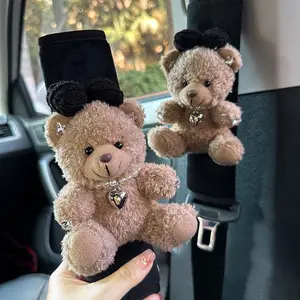 Cute Mira Bear Plush Seatbelt Shoulder Cover, High-End Car Interior Decoration, Adorable Car Safety Belt Protector, Girly Car Accessories, Car Interior Accessory