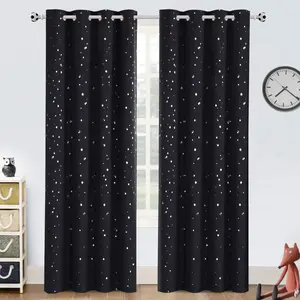 Blackout Kids Curtains for Bedroom Thermal Silver Curtains for Boys Antique Grommet Top Window Treatment 2 Panels Drape for Nursery (52" W x 84" L, Black/Silver)