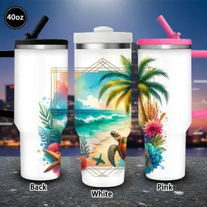 1 pc 40 oz tropical ocean turtle palm tree tumbler with lid and straw, winter insulated travel mug, gift for women and men, ideal for Valentine’s Day, Easter, birthday gifts, iced/hot coffee cup