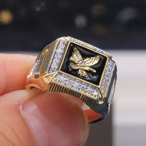 Vintage Eagle-Shaped Metal Alloy Ring - European-American Light Luxury Men's Classic Casual Style Cubic Zirconia Studded High-End Daily Fashion Costume Jewelry Accessory, Cubic Zirconia Rings, Eagle-Shaped Rings