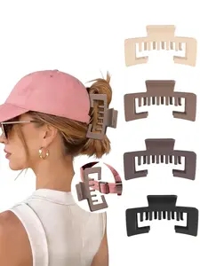 4pcs Creative Baseball Cap Hair Clips, Adjustable Matte Solid Rectangle Hat Claw Clips, Hair Claws Set, Non-Slip Secure, Ideal Gift for Women & Girls