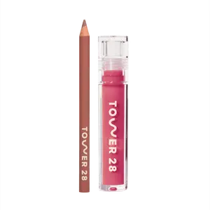 Tower 28 Line + Shine Lucky Lip Kit, Limited-Edition Lip Liner and Gloss Duo with Creamy Longwear Formula and High-Shine Finish, Enriched with Skincare Ingredients Glossy Lipgloss