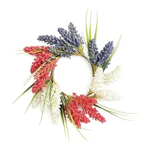 2 Piece Independence Day Decor Blue Artificial Wreaths, Summer Wreath, Holiday Ornament, Memorial Day Front Door Window Wall Hanging, Farmhouse Style Wreath