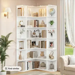 FOTOSOK 74'' Tall Corner Bookshelf, 6-Tier Bookshelf and Bookcase with Open Storage, L Shaped Tall Multi-Tier Bookcases Wooden Storage Shelves for Home Office,  #Summervibes Modern Curved-Edge